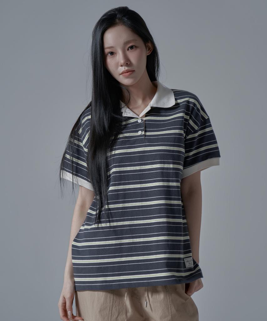 WAARFORWOMAN Wt-61 Rugby Half Collar Short Sleeve T-Shirt_Charcoal