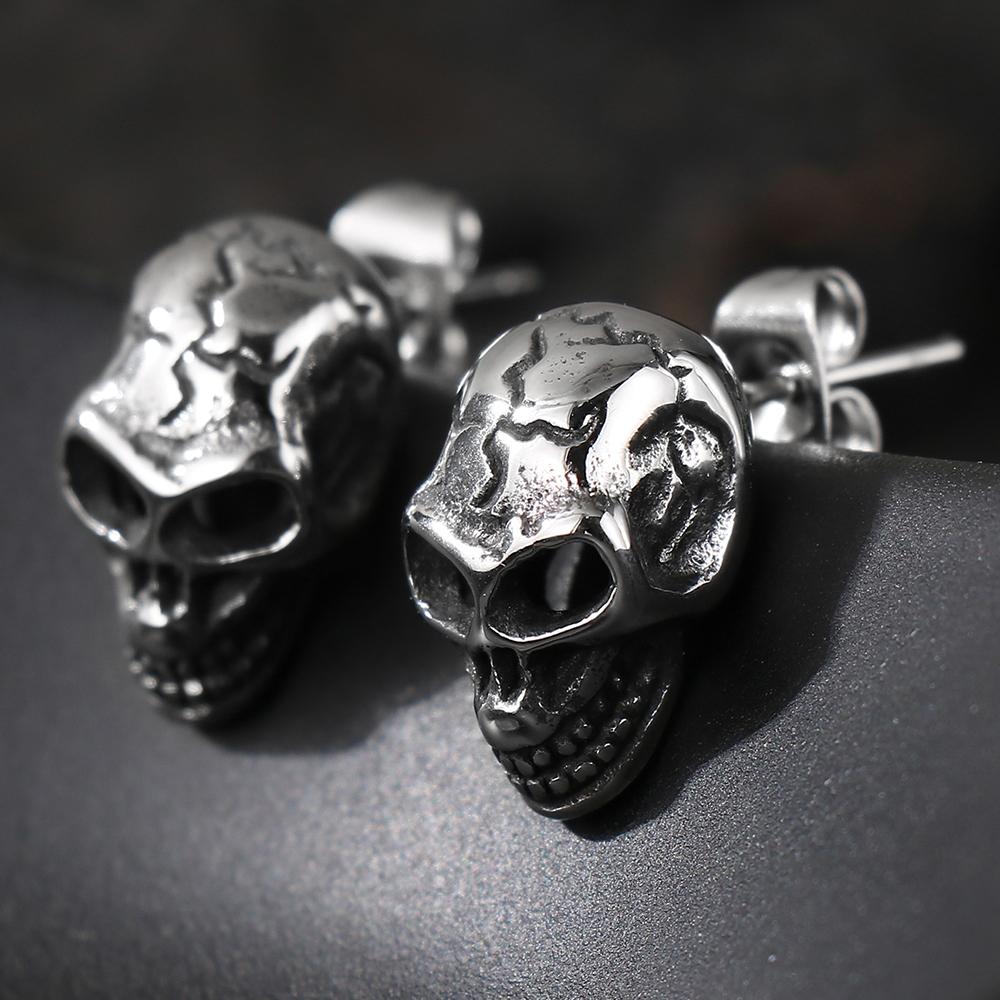 Solid Stainless Steel Women's Earrings Woman Man Punk Rock Skeleton Jewelry Accessory Gothic Skull Head Stud Earrings for Men