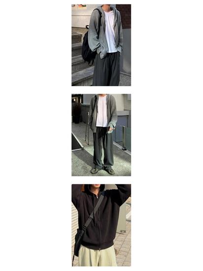 Men's 2024 Korean Style Double Zipper Hooded Knit Cardigan - Autumn/Winter Versatile Trendy Couple Style Sweater