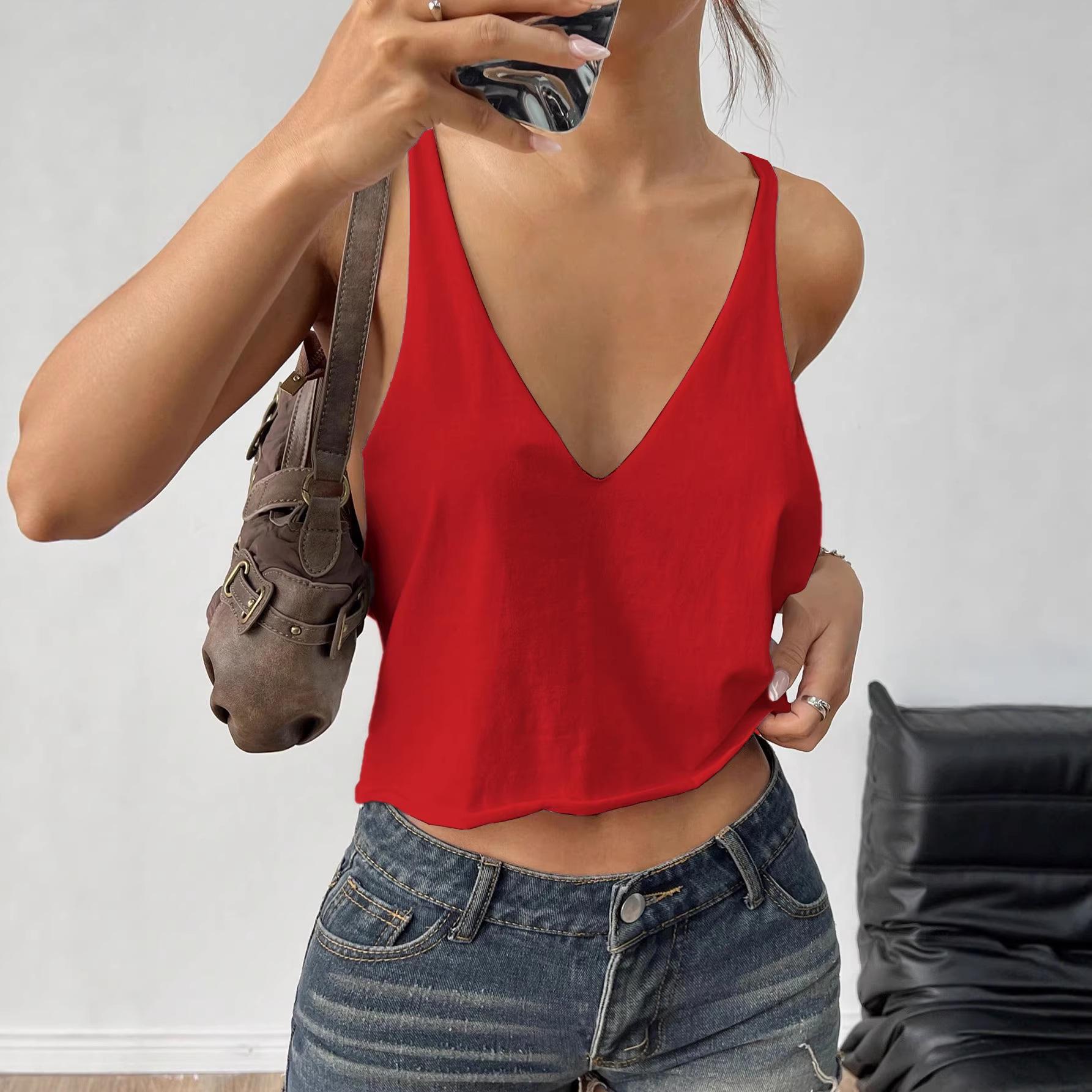 Women s Summer Knit Casual V-neck Sleeveless Camisole Top Extra Small красный