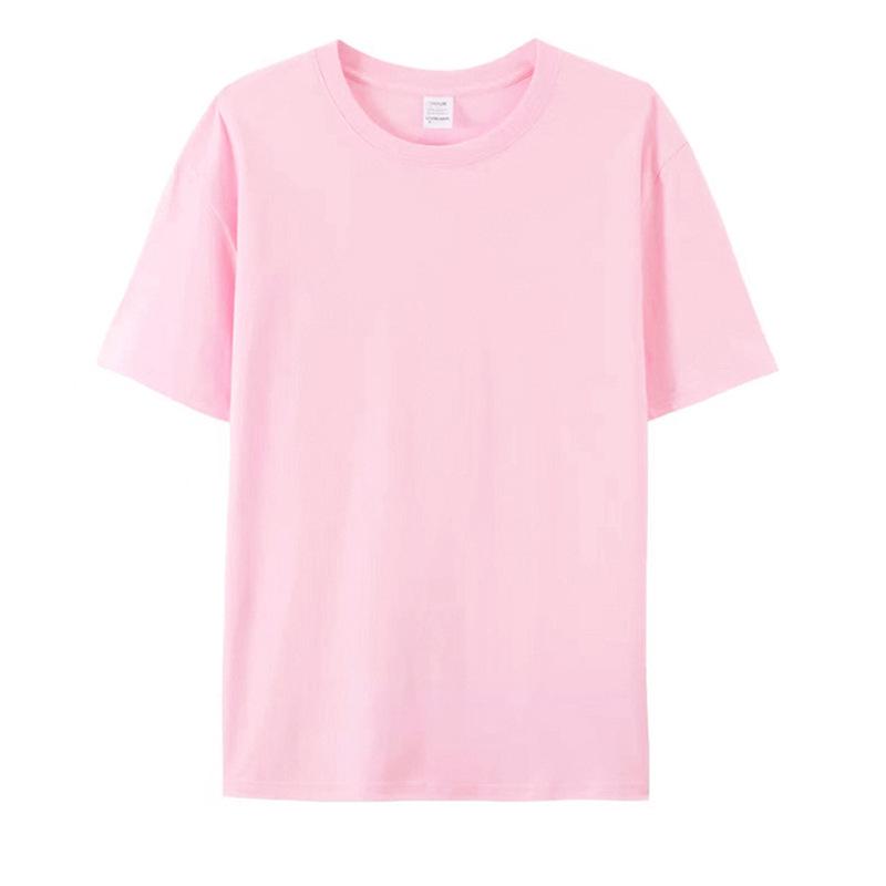 Custom Logo Summer Cotton T-shirt, Loose Round Neck, Short Sleeve, Class Uniform, 190g Ribbed Collar