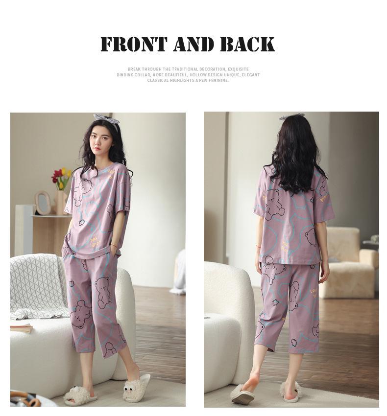 2024 Women's Summer Short-Sleeve Cropped Pajama Set - Casual, Large Size, Two-Piece