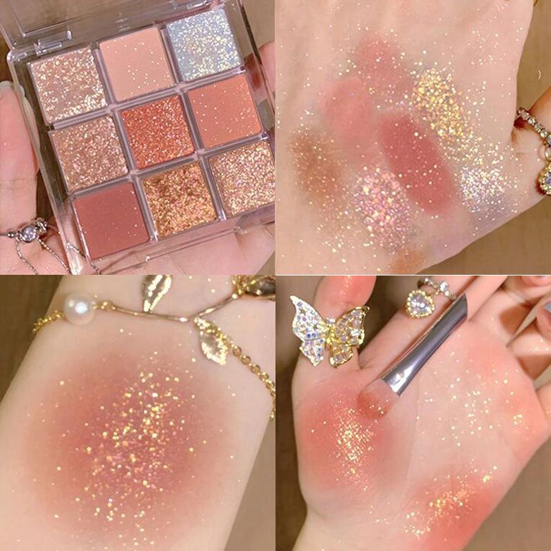 Super Sparkly Nine-Color Eyeshadow Palette: Glitter, Pearl, Matte Earth Tones, Dark Chocolate