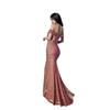 Women's Sequins Temperament Commuter Solid Color Mid-waist Line Collar Temperament Solid Color Banquet Dress Evening Gown