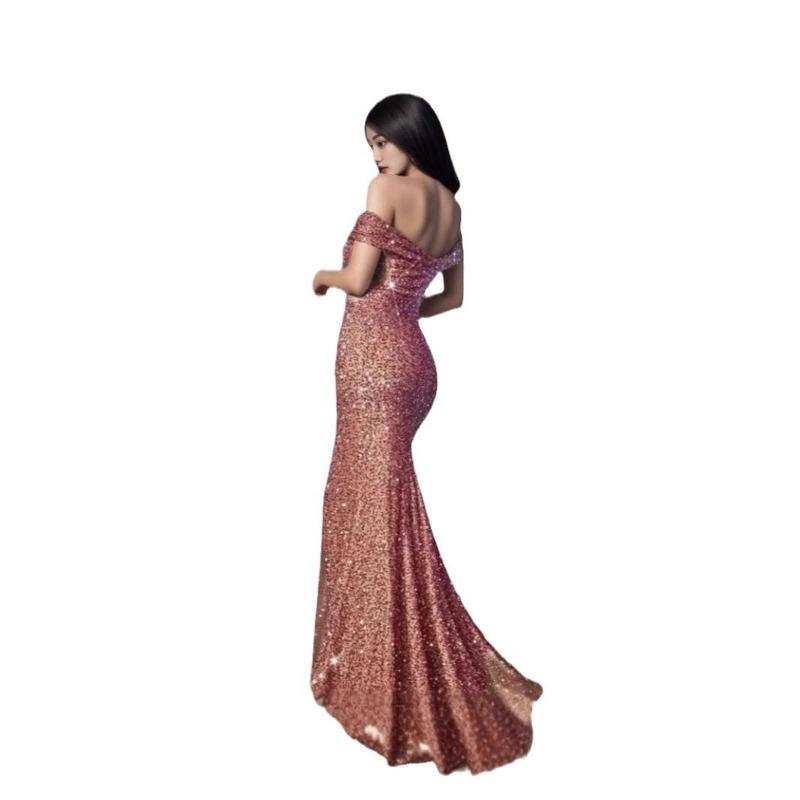 Women's Sequins Temperament Commuter Solid Color Mid-waist Line Collar Temperament Solid Color Banquet Dress Evening Gown