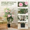 90cm Artificial Rose Tree, Decorative Fake Plant with 344 Silk Leaves 17 Flowers for Outdoor Indoor Decor, Pink