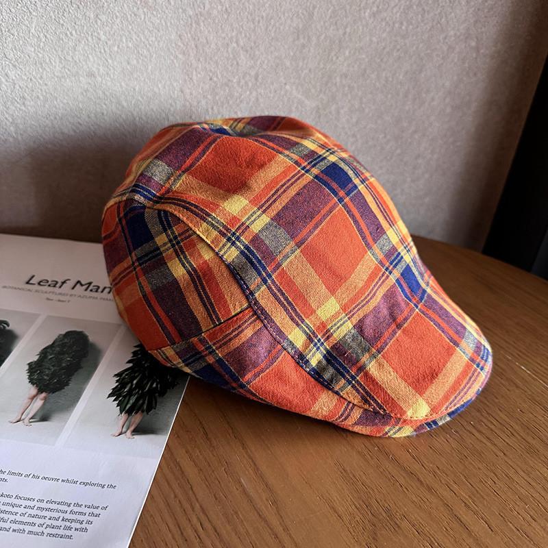 Grid Clashing Color Summer Breathable Cotton Blended Beret Hat Fashion Women