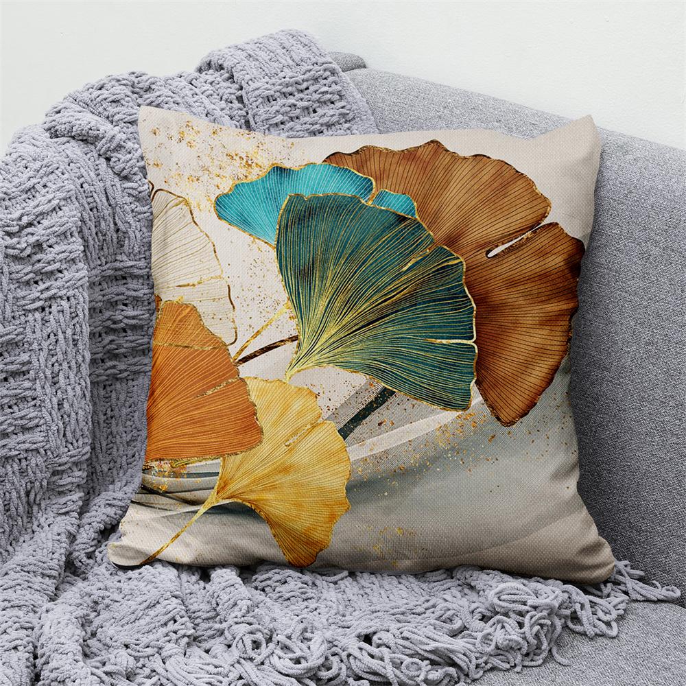 Gold Green Printed Pillowcase Car Sofa Home Decor Modern  Ginkgo Leaf  Decorative Cushion Cover
