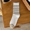 New Retro Striped Mid-Calf Socks: Ruffled, Warm Combed Cotton for Autumn/Winter
