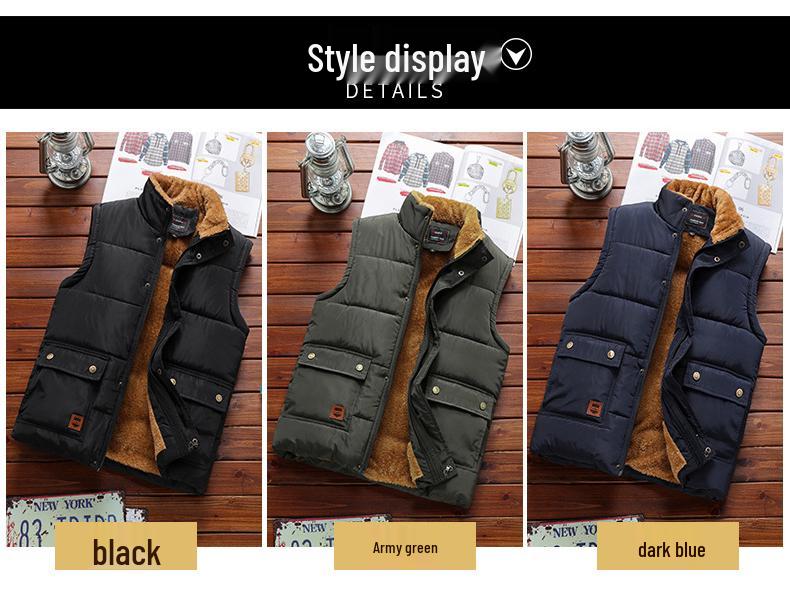 Men's Plus Size Cotton Vest with Velvet Lining - Thick, Trendy, and Casual Sleeveless Design