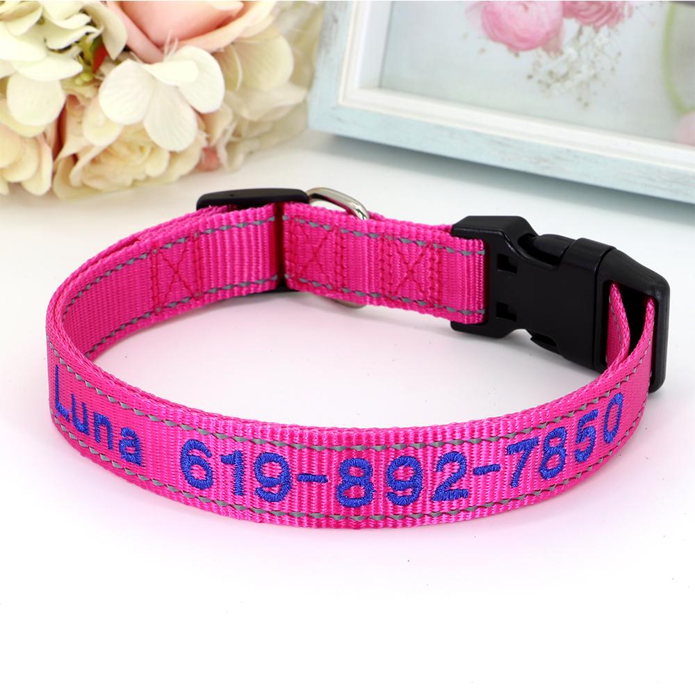 Reflective Nylon Dog Collar Personalized Embroidered ID Name Accessories Dog Collar Engraved Pet Puppy Nameplate Collars Perro