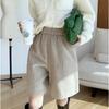 Elastic High-waist Woolen Wide-leg Pants Women's Spring and Autumn Straight Loose Five-point Pants