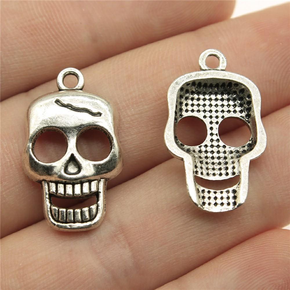 20pcs Skull Charms Antique Silver Color Cute Skull Charms Pendants For Bracelets Bat Skull Charms Making Jewelry