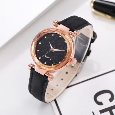 Relógios para Mulheres Relógio Feminino Redondo Strass Céu Estrelado Rosa Lazer Moda Tendência Pulseira Fosca Vintage Quartzo Relógio de Pulso