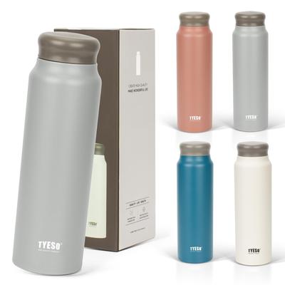 TYESO Leichte Schlanke 800ml Thermos-Wasserflasche, Isoliert Heißes oder Kaltes Wasser, Vakuumisoliert, Edelstahl, Doppelwandig, Weite Öffnung,