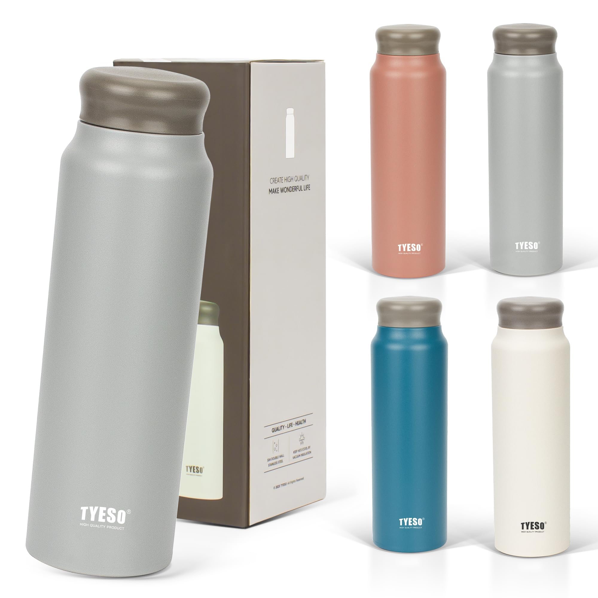 

TYESO Lightweight Slim 800ml Thermos Water Bottle, Insulates Hot or Cold Water, Vacuum Insulated, Stainless Steel, Double-Walled Wall, Wide Mouth,
