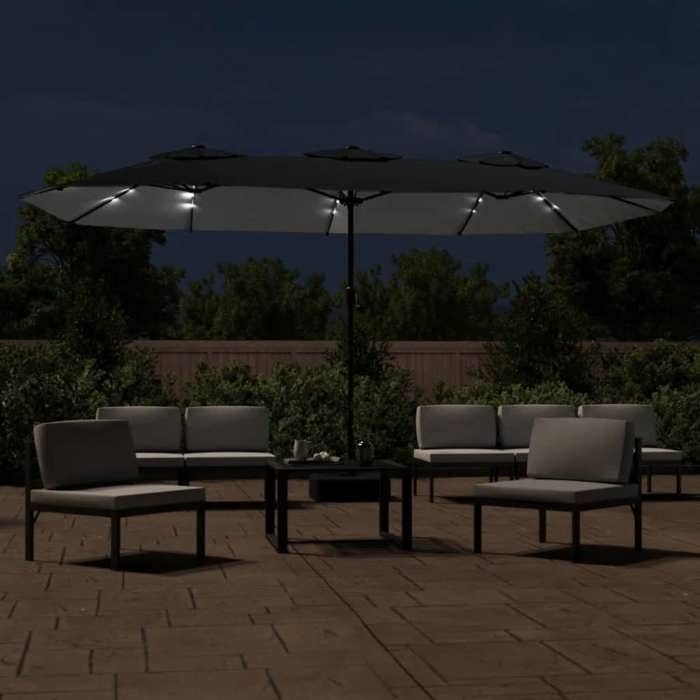 VidaXL Parasol de Jardin à Double Tête avec LED, Pare-soleil de Patio, Abri de Soleil, Parasol de Plage Terrasse Extérieur, 362959