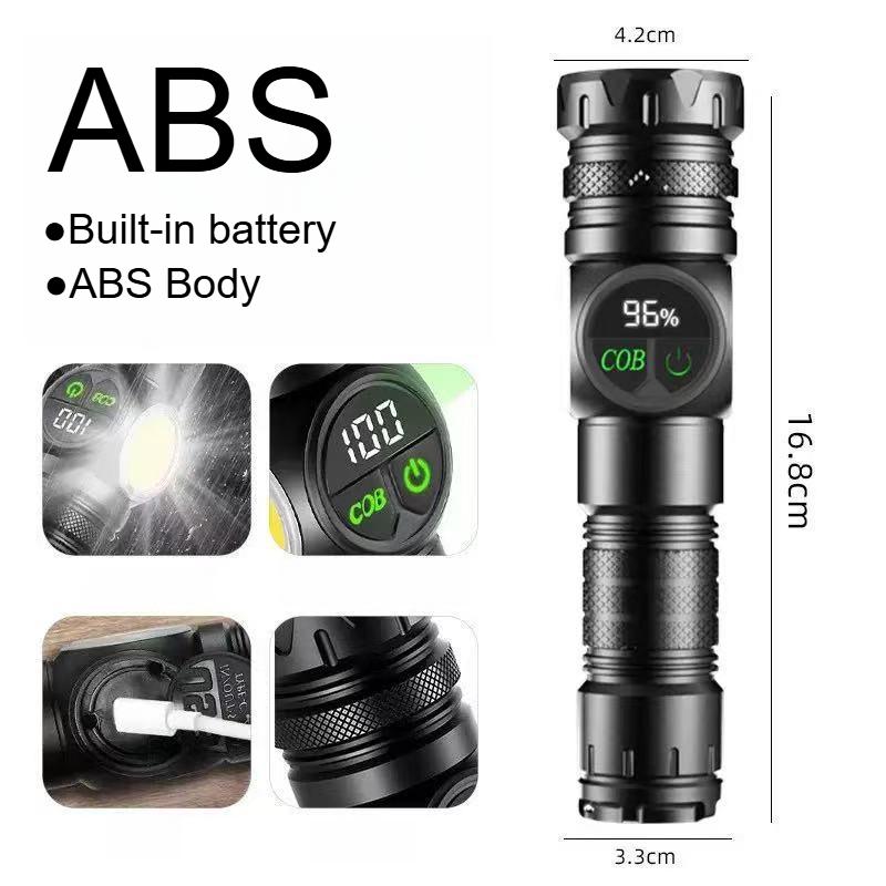 White Laser LED Flashlight Zoom function COB Side Light USB Rechargeable Torch Tail Magnet With Display Long Range Lamp
