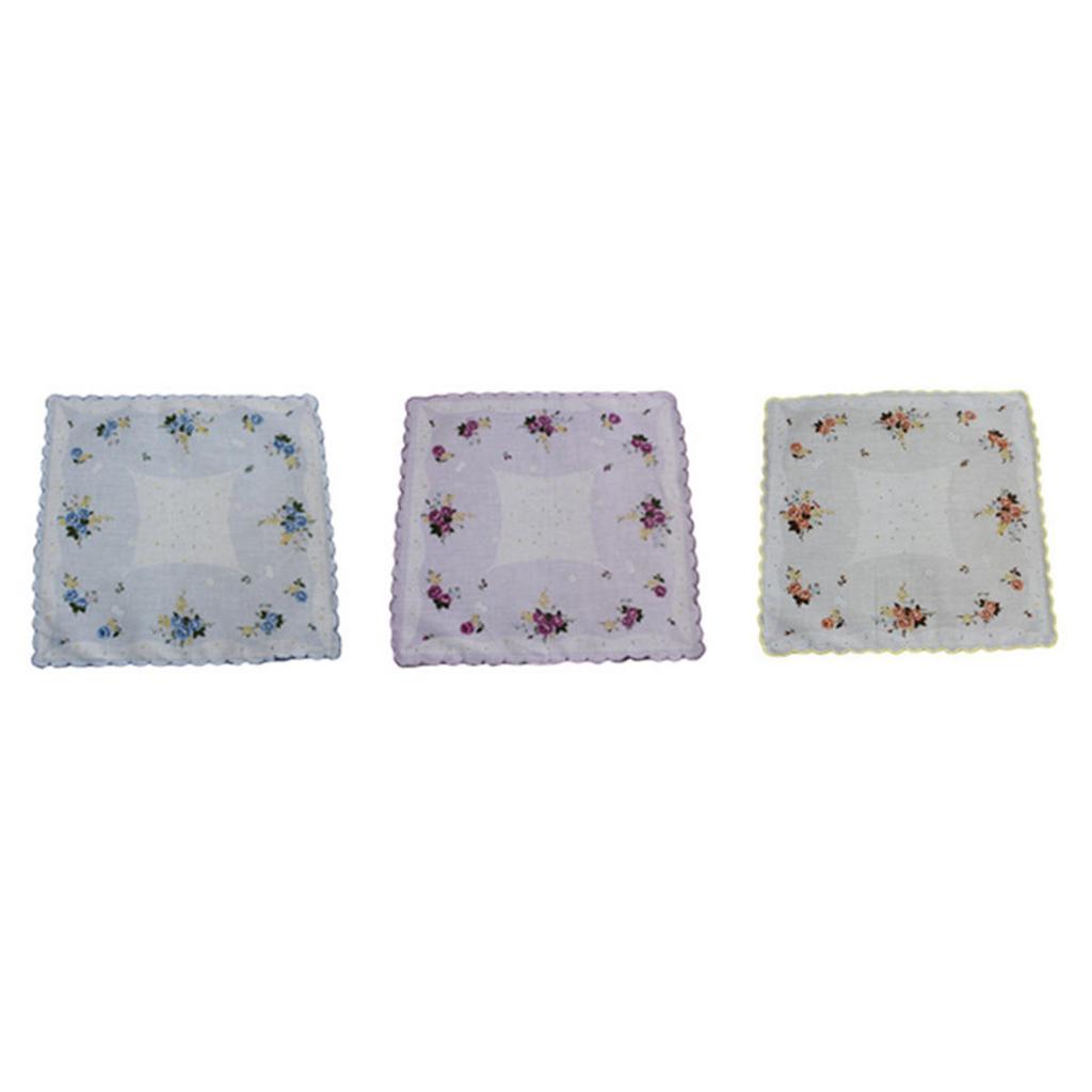 3ks Květinové kapesníkové ručníky 30*29cm Elegantní Vintage Klasické Bavlněné Hanky ​​Letní Přenosné Dámské Ručníky