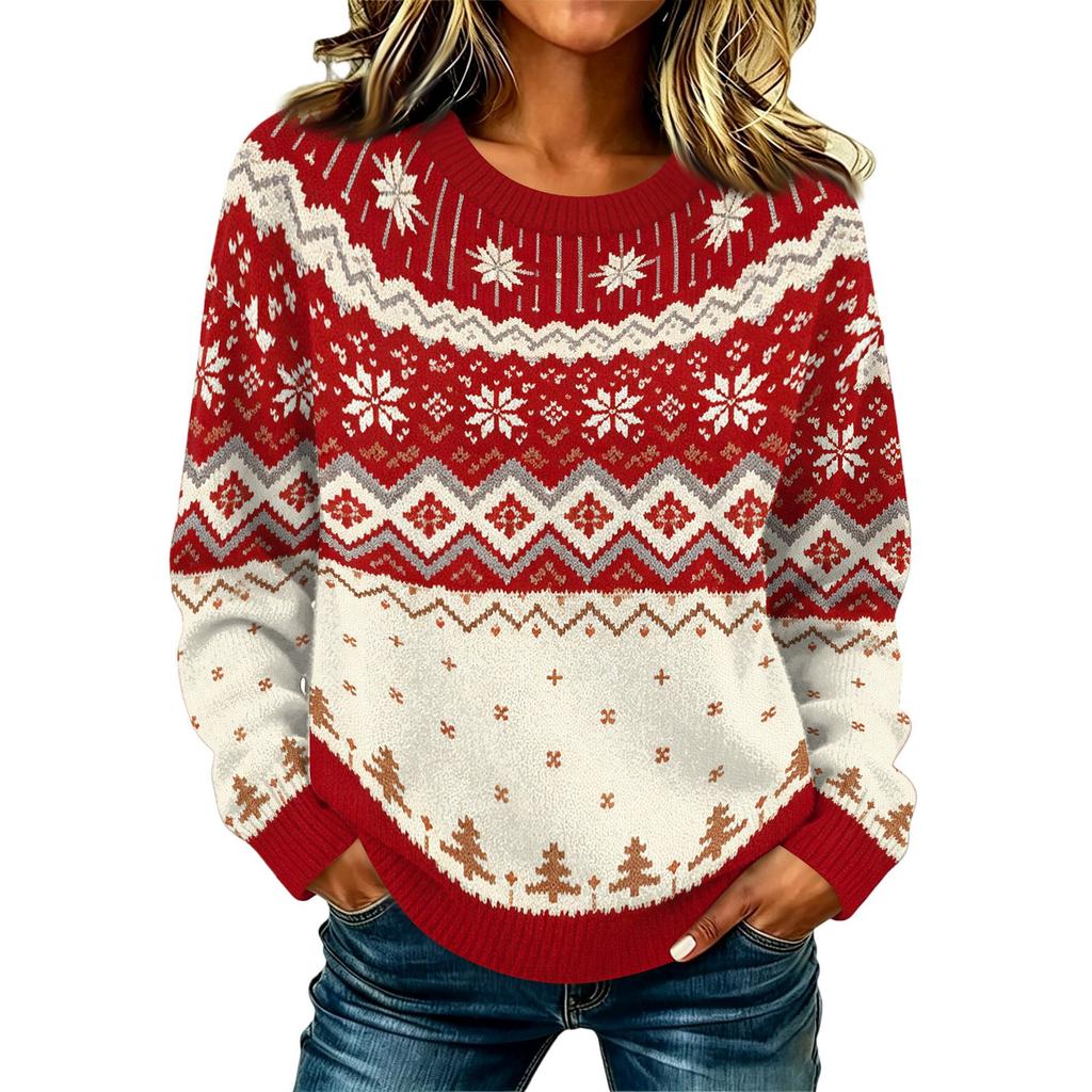 Women's Casual Long Sleeve Christmas Print Neck Knit Sweater