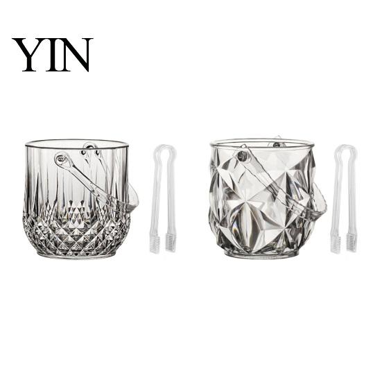 Stoßfester Eisbehälter mit Griff und Zange, Transparente Eiskübel mit Diamantschliffmuster für Bier, Champagner, Wein, Cocktails, Barzubehör KTV