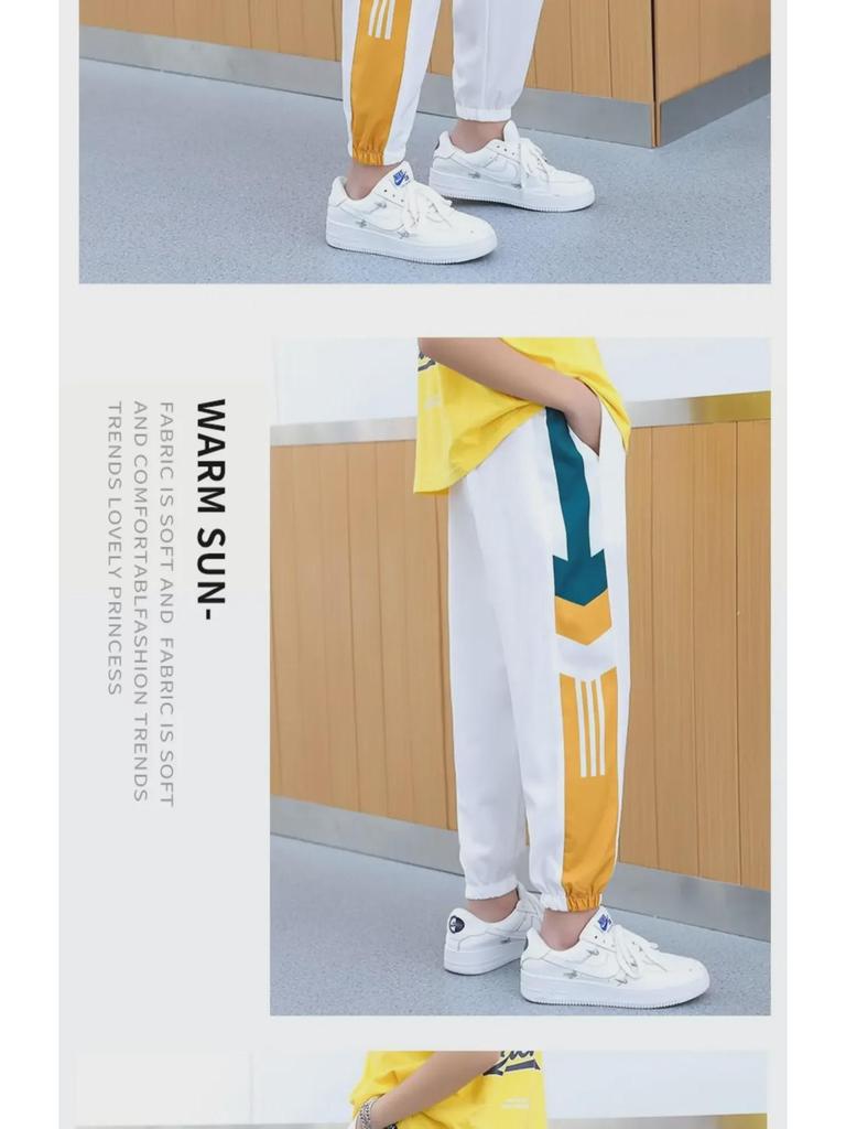 Kids' Gray Summer Ice Silk Sports Pants: Anti-Mosquito Trendy Casual Trousers for Boys
