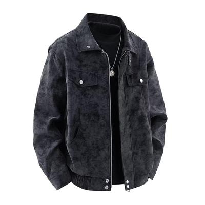 2025 Spring/Autumn Men's Retro Tie-Dye Loose Casual Jacket – Stand Collar Motorcycle Style
