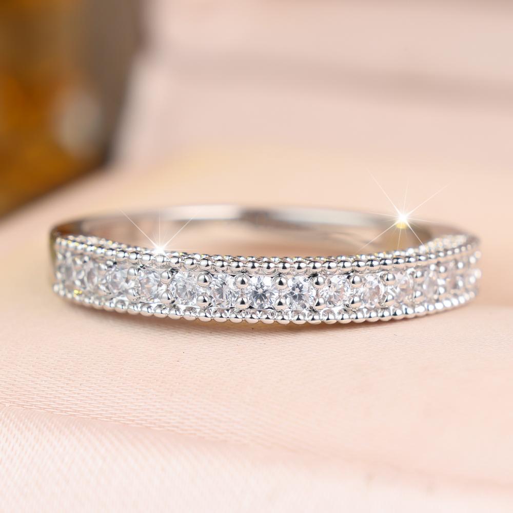 Luxury Double Row Zircon Ring 2 Colors Available Beaded Edge Band Women Daily