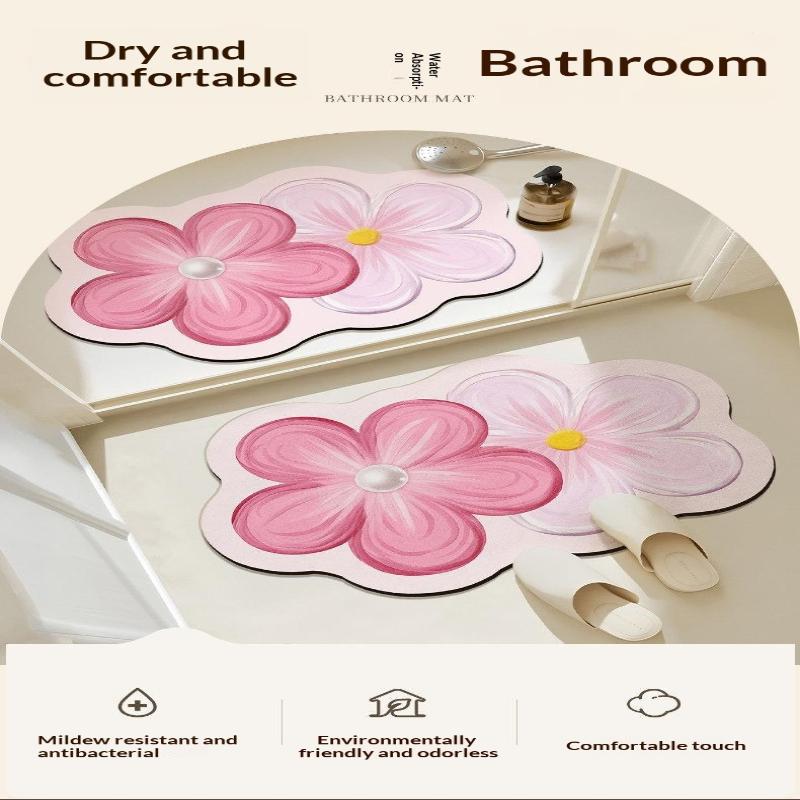 Flower Shaped Bath Mat Bathroom Super Absorbent Foot Mats Non-Slip Quick Dry Shower Pad Toilet Carpet Doormat Washable