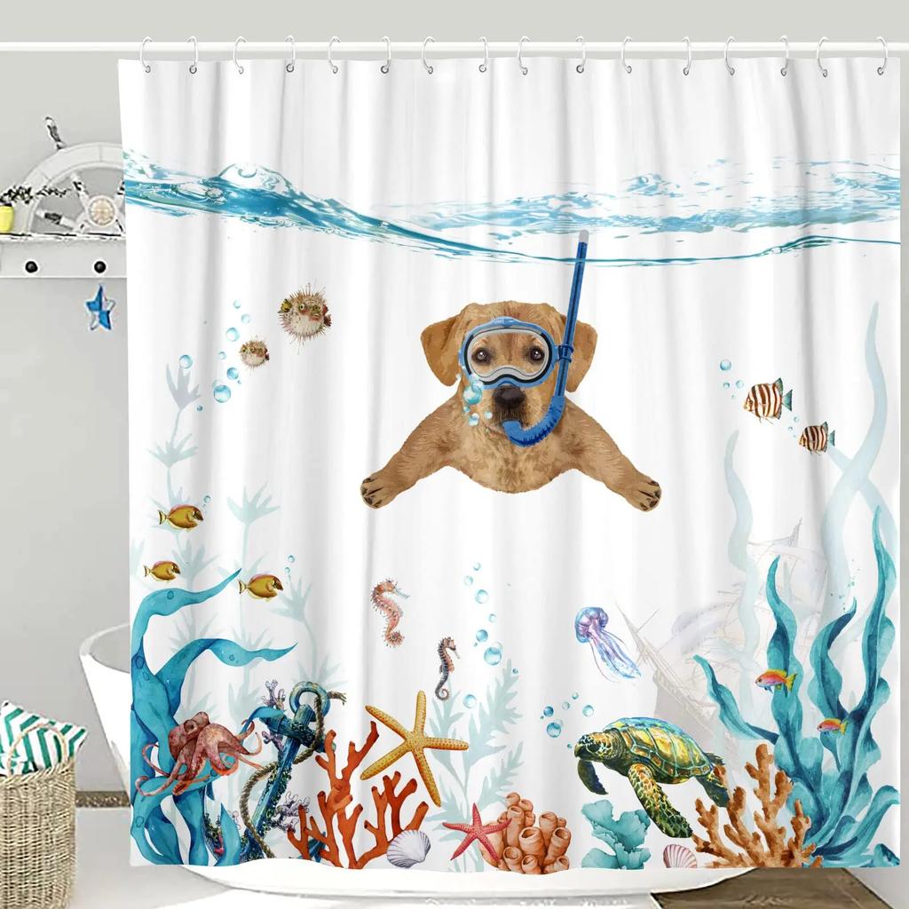 Lustiger Hund Duschvorhang – Buntes Aquarell Golden Retriever Design, Niedliche & Humorvolle Haustierliebhaber Badezimmer Dekor