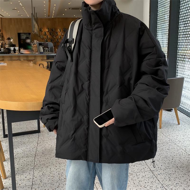 

Men s American Style Winter Pleated Stand Collar Cotton Jacket - Ins Retro Trendy, Loose, Versatile, Thickened Solid Color Coat. Large
