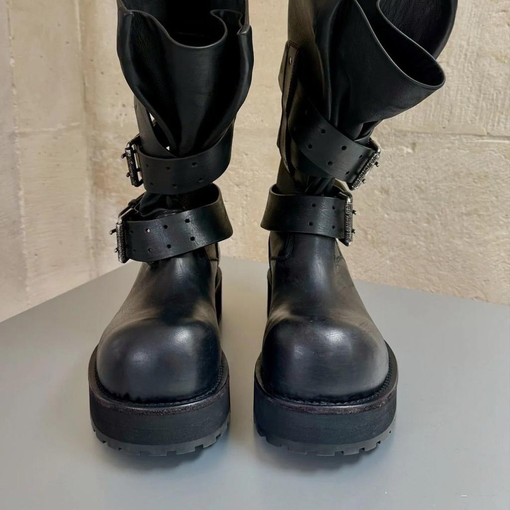 Bajia retro belt buckle venom boots bundle mouth big tube circumference thick bottom heightening punk locomotive boots