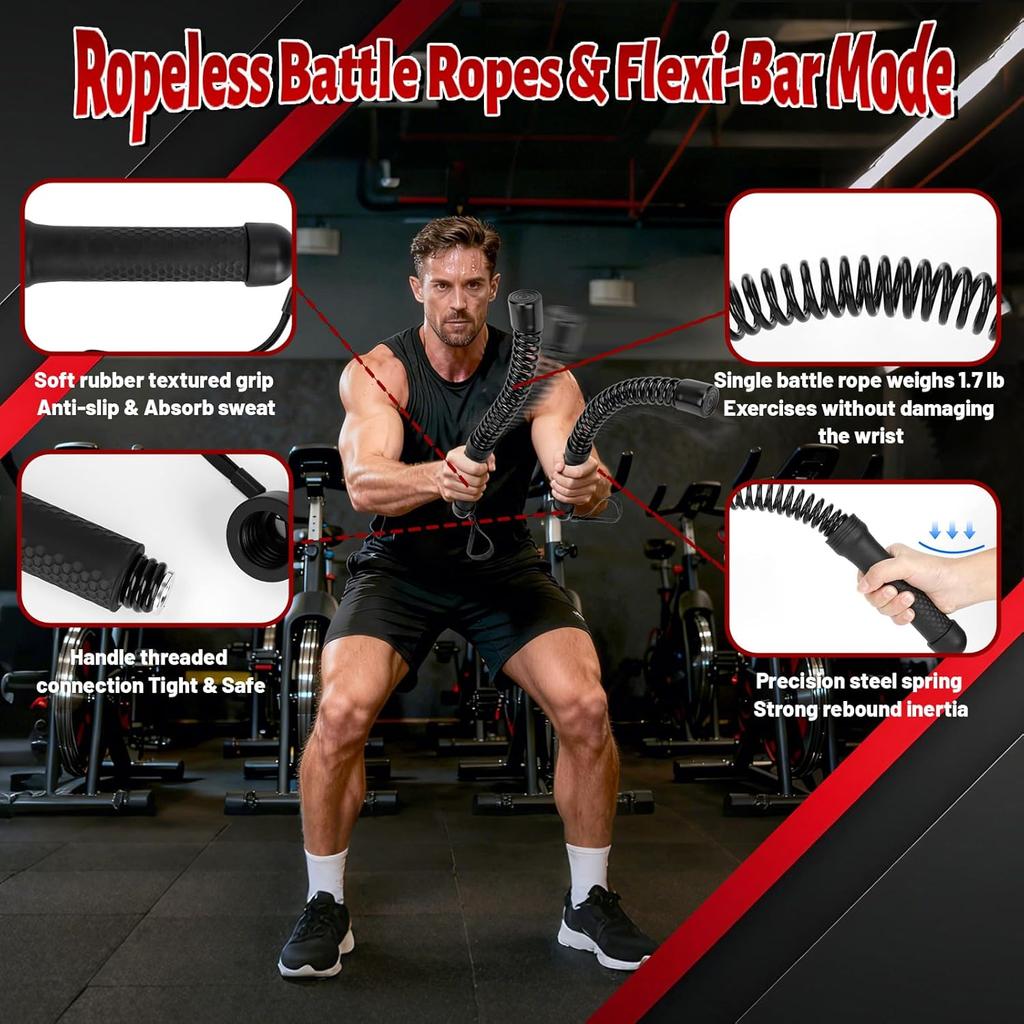 Corde de Combat 2pcs Sans Fil Portable Corde d'Entraînement Fitness HIIT Exercice Musculaire Noir