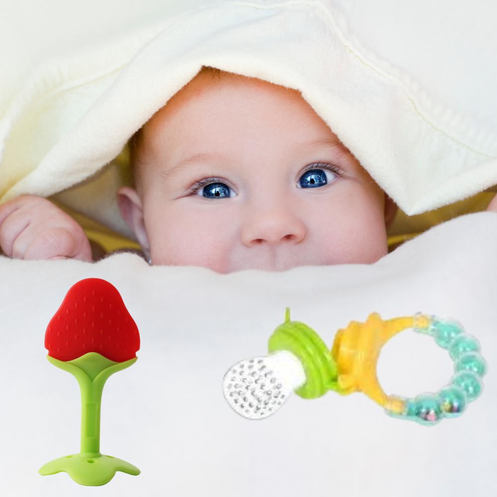 Baby Play & Teething Combo – Rattle Toy & Soft Silicone Teether (Pack of 2)