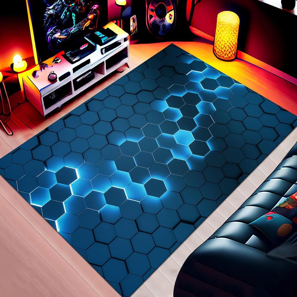 3D geometrický koberec Neonová světla Koberce Šestiúhelníky Koberce pro domácí hraní Herna Dekor Obývací pokoj Ložnice Teens E-Sport Koberec Mat
