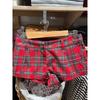 BM Sense American Vintage Red Plaid Low Waist Shorts Women Gyaru Contrast Color Summer Hot Pants All-Match Casual Pants