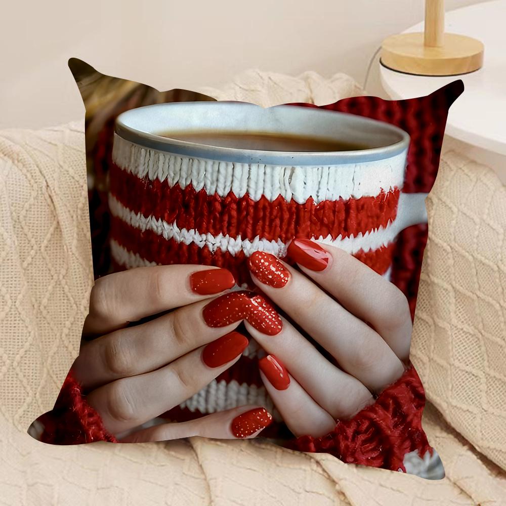 Coffee A Warm Day Cushion Cover Silky Short Plush Invisible Zipper Dustproof Sofa Pillow Case For Home Decor