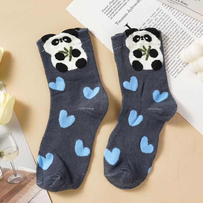 1/5 Pairs Women's Cute Cartoon Mid Calf Socks Pure Sotton Skin-friendly Breathable Mid-tube Socks Suitable for All Seasons