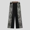 INCERUN Men's Leopard Print Patchwork Elastic Waist Trousers Streetwear Casual Wide Leg Loose Pants