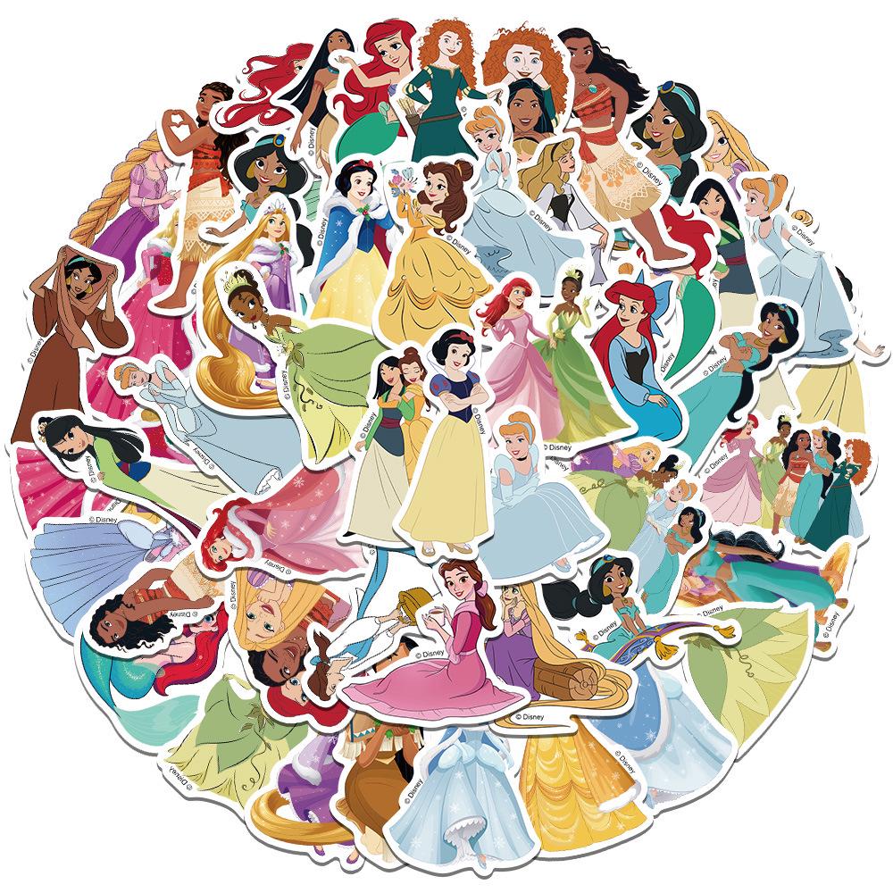 50 Waterproof Princess Cartoon Character Stickers for Journals and Scrapbooks