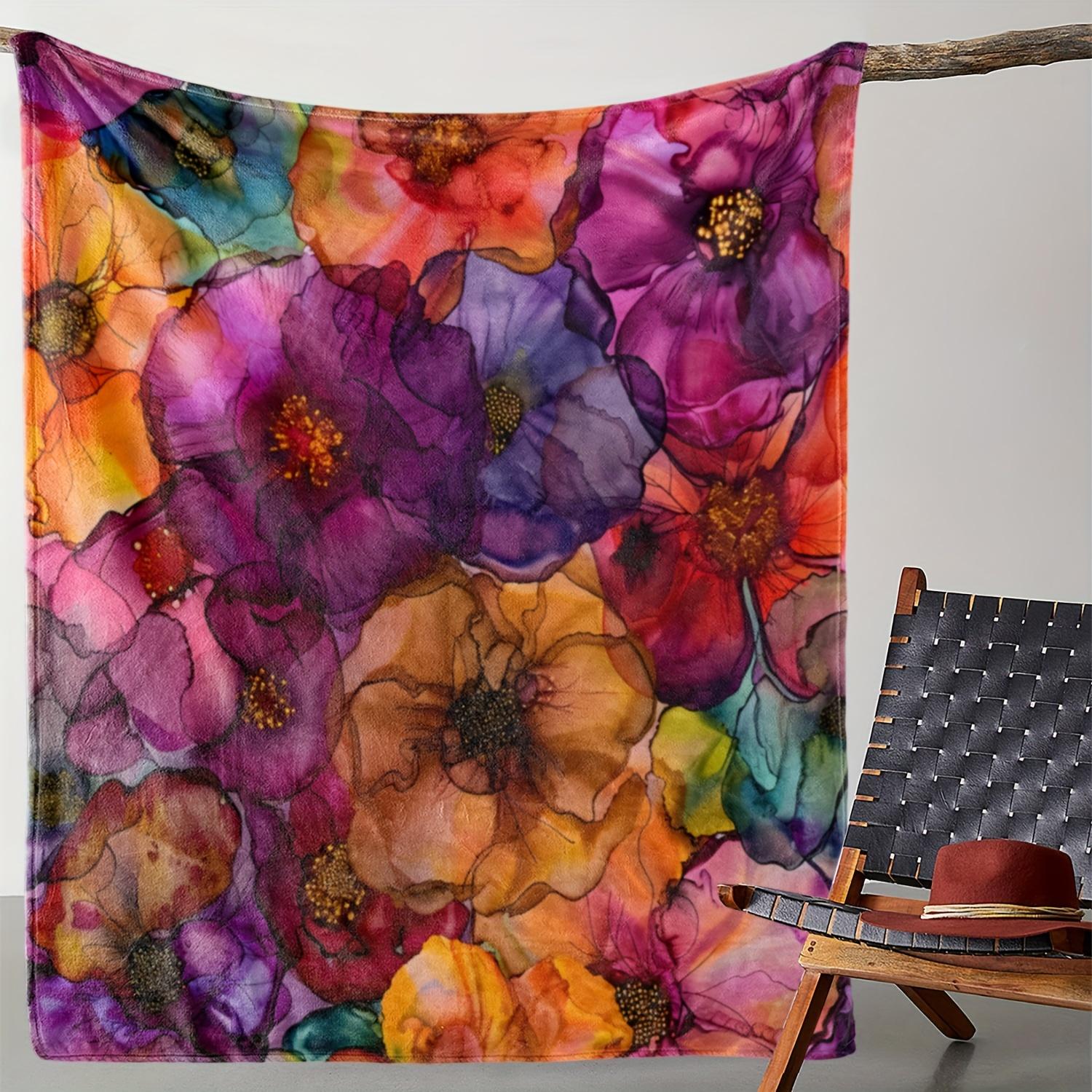 [Cozy Floral Throw Blanket] Soft Floral Flannel Throw Blanket - Cozy, Warm & Versatile for Couch, Bed, Car, Office, Camping 75X95CM
