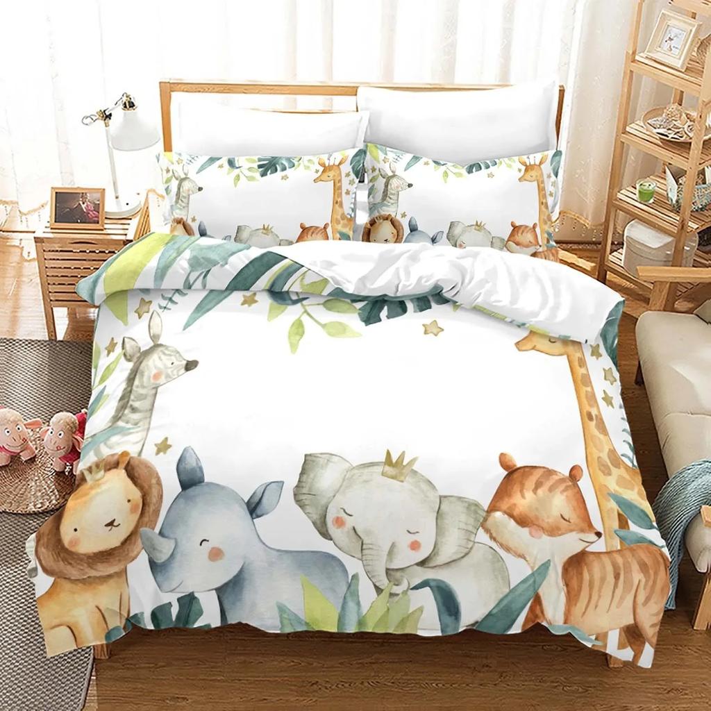 Cute Animals Cartoon Printed Duvet Cover Set with Pillowcases 3d Classic Bedding Set Linen Bedclothes Twin Full Queen King Size