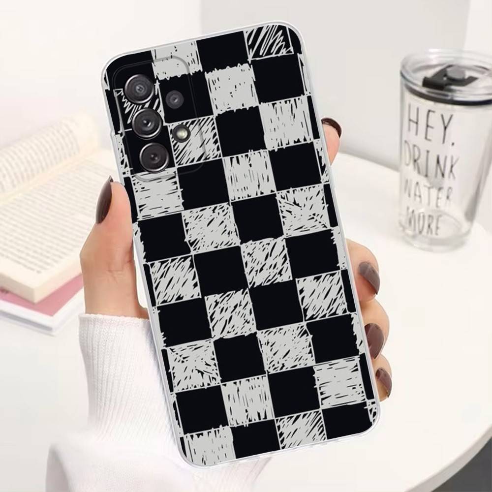 Checkered Chess Board Phone Case For Samsung Ultra,FE,A30,71,51,S9,10,20,Lite, S22,23,21,PIus,Transparent, Silicone