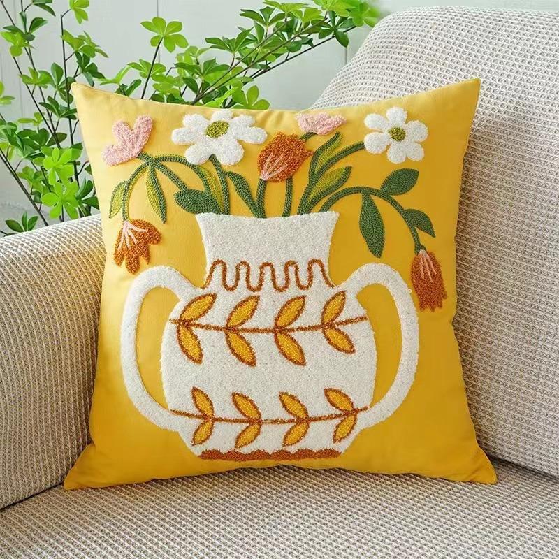 45x45cm Flower Embroidered Pillow Cover Rural Style Home Sofa Pillowslip Bedhead Cushion Office Chair Lumbar Mat Easy To Clean Pillowcase Without Core