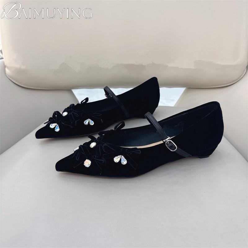 Women Sexy Pointed Toe Shoes Luxury Crystal Bow Sandals Dress Party New 2025 Designer Summer Loafers Buckle Shallow Zapatillas