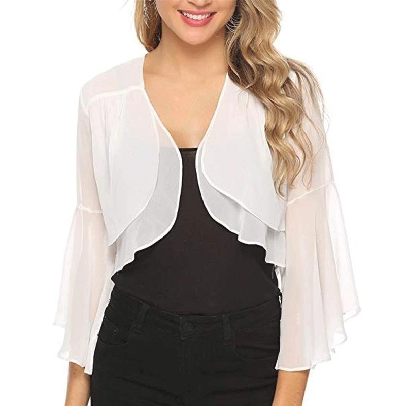 Cardigan da Donna a Maniche Lunghe Scollo a O Stile da Pendolare Coprispalle in Chiffon Monocolore Bolero Top Casual