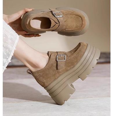 Kleine Lederschuhe Damen Neu Super Hoher Absatz Plateau Schwarz Britischer Stil Kleine Mann Größensteigerung Vielseitige Loafer Einzelne Schuhe