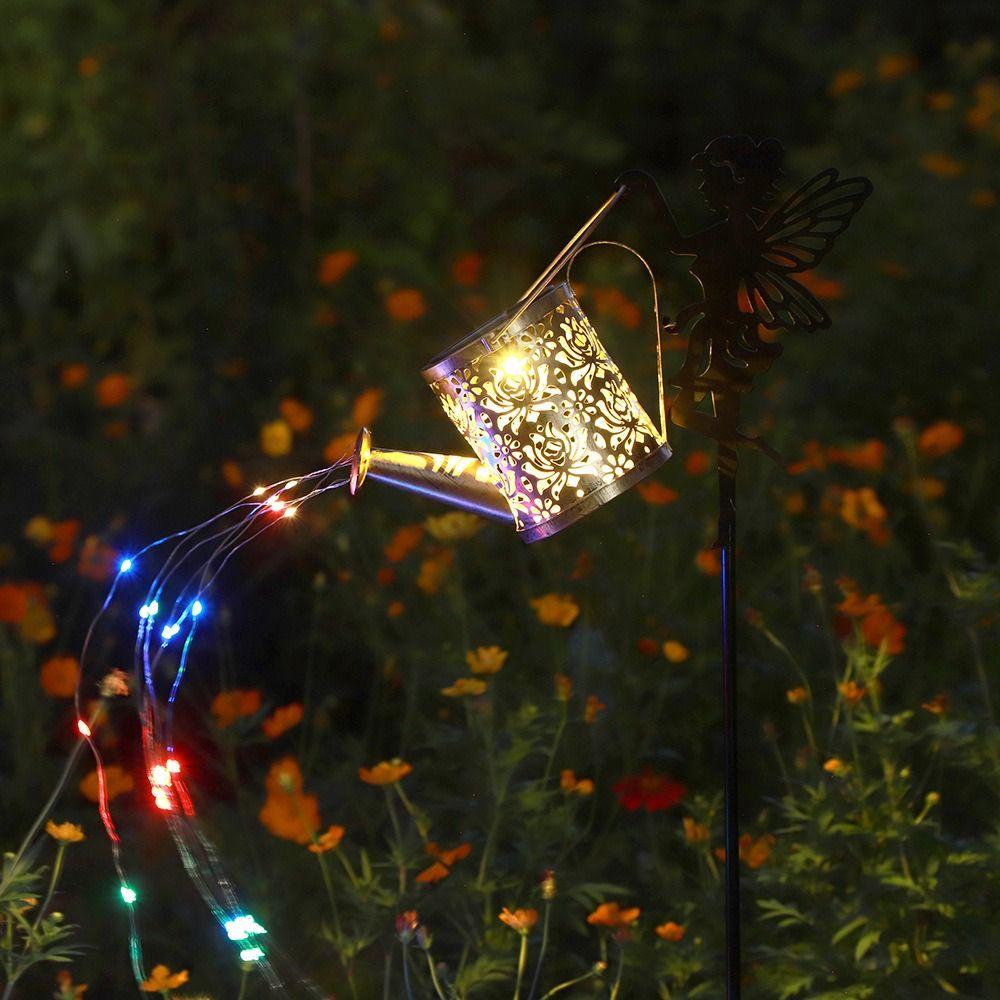 Solar Powered Solar Watering Can Lights Metal Construction String Lights Design Metal Kettle Lantern Hanging Style