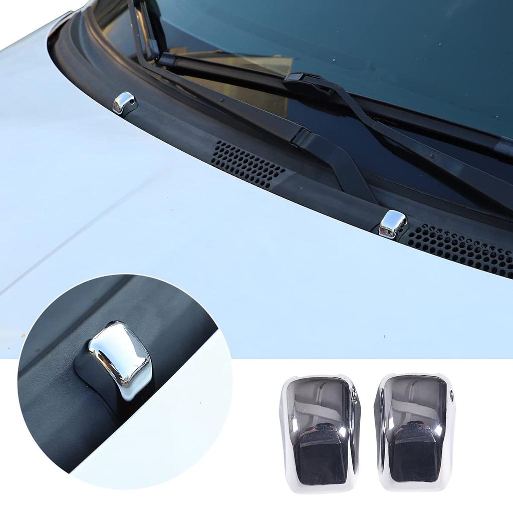 Hcilloend Silver Set of Wiper Nozzle Covers for the New Fiat 500 Windshield Washer Nozzle Car Wiper Water Spray Nozzle Cap Chrome Front Washer Nozzle