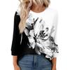 Women's Fashion Casual Round Neck 3/4 Sleeve Loose  Printed T-Shirt Ladies Top